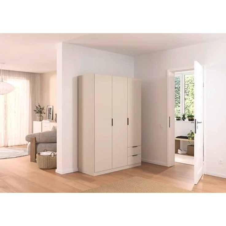 Rauch Möbel Lagoa, Kleiderschrank, Garderobe für Schlafzimmer, Kinderzimmer, Jugendzimmer 3-türig, 2 Schubladen, mit Zubehör Classic, Farbe Beige, Breite 136 – Bild 3