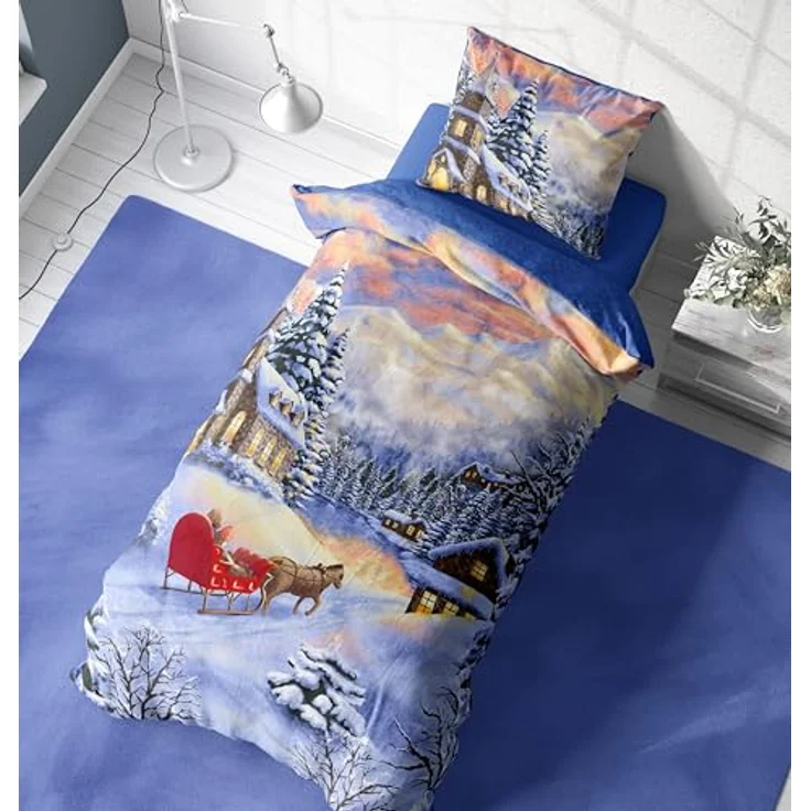 One Home Bettwäsche Winter Thermofleece, Fleece, 4 teilig, Weihnachten Winterlandschaft, kuschelig flauschig warm weich Modern – Bild 6