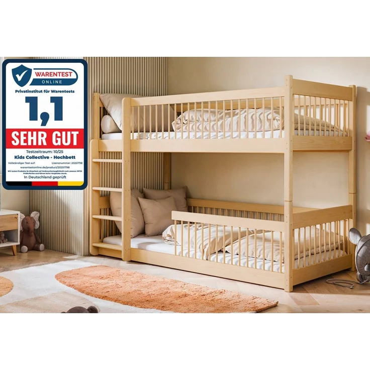 Kids Collective Kinderbett Hochbett Etagenbett 80x180, 90x190, 90x200 cm, umbaubar zu 2 Betten​ (mit abgerundeten Kanten), 90x190 cm von 4. bis 18. Lebensjahr, Natur​ – Bild 5