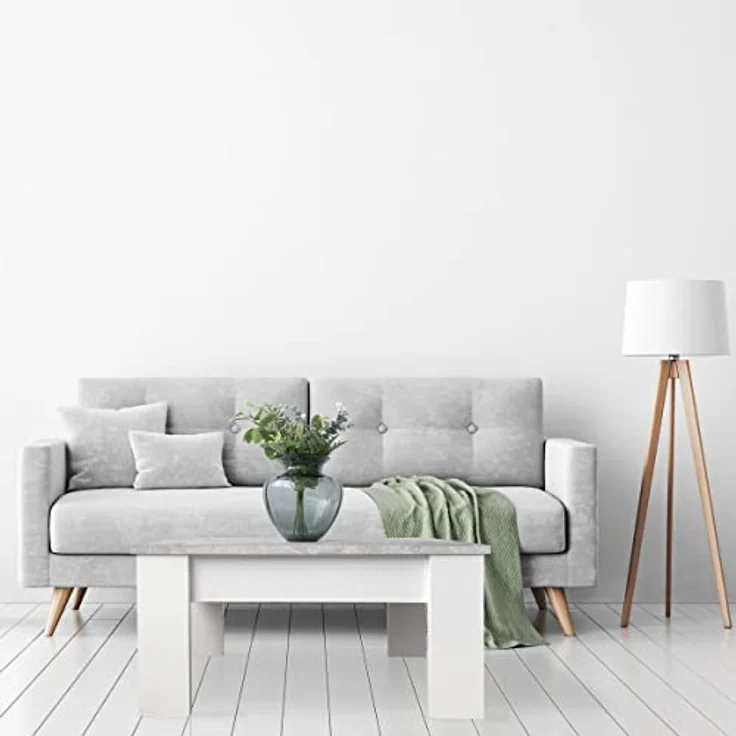DREAMING ONLINE - Couchtisch, Wohnzimmertisch, höhenverstellbar, Farbe: weiße Beine und graue Platte, Maße: 90 cm (Breite) x 50 cm (Tiefe) x 46-57 cm (Höhe), 90 x 50 x 46/57 cm – Bild 3