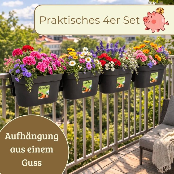 GarPet Balkonkasten 4x Geländerkasten Balkon mit Wasserspeicher Blumen Topf Kasten – Bild 9