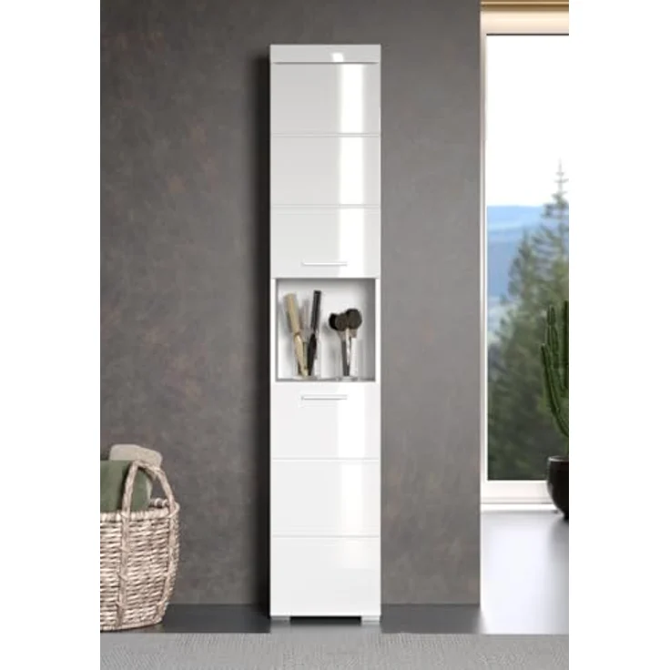 Trendteam 'Amanda' Hochschrank, Holz, Weiß Hochglanz, 190 x 31 x 37 cm – Bild 3