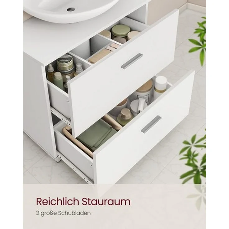VASAGLE Unterschrank mit Schubladen, Badschrank mit hohen Füßen, Aufbewahrungsschrank, 60 x 30 x 63,8 cm, weiß – Bild 3