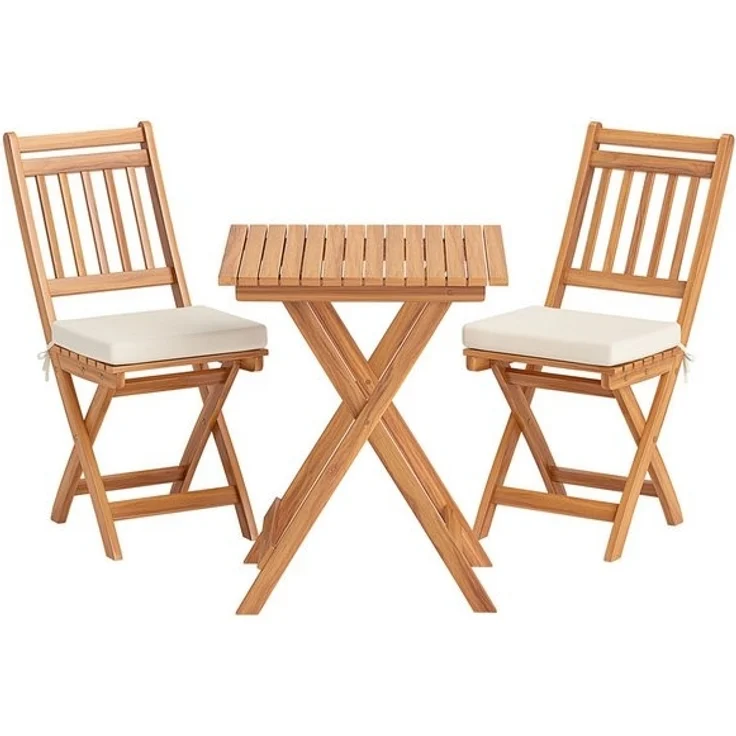 COSTWAY Balkonset, (3-tlg), Bistroset klappbar, mit Sitzkissen, Akazienholz – Bild 4