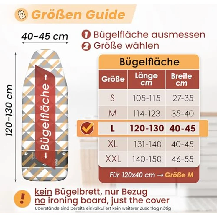 Arteneur Bügelbrettbezug, Made in Germany, OEKOTEX100, Zubehör für alle Bügeltische dank 5 Größen, Vergleichssieger, Hitzereflektierend, Gummizug – Bild 3