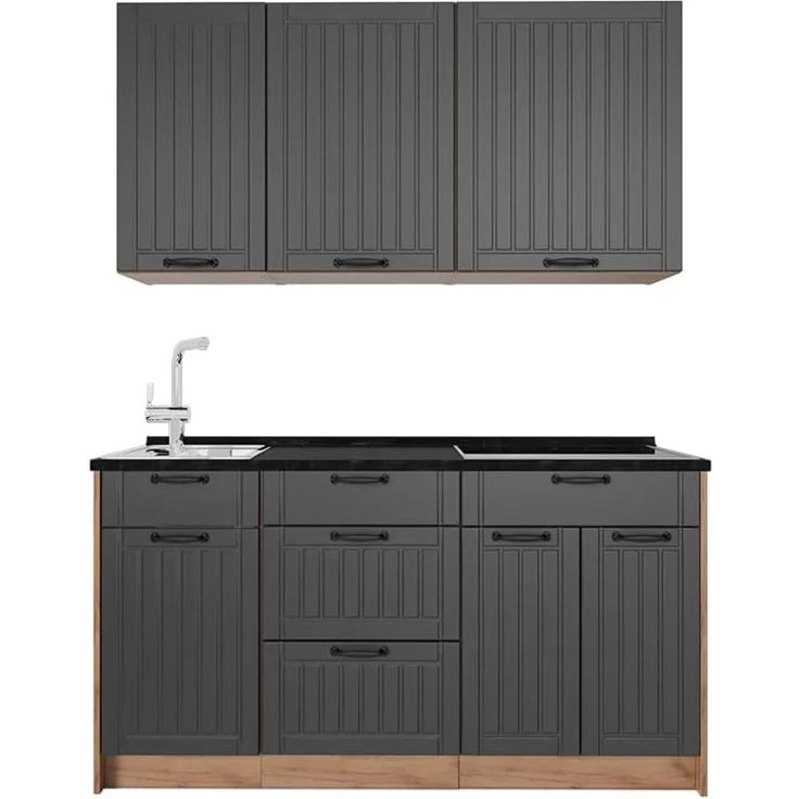 Singleküche Fame-Line Dunkelgrau/Goldkraft Eiche 150 cm, AP Anthrazit Vicco – Bild 1