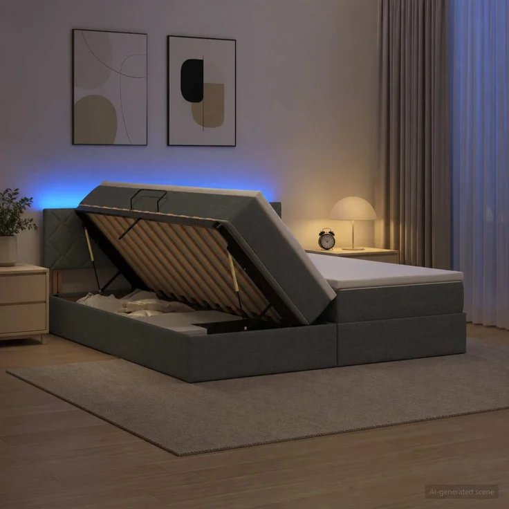 vidaXL LED-Speicherbett mit Matratze Dunkelgrau 180 x 200 cm Stoff 3459361 – Bild 4