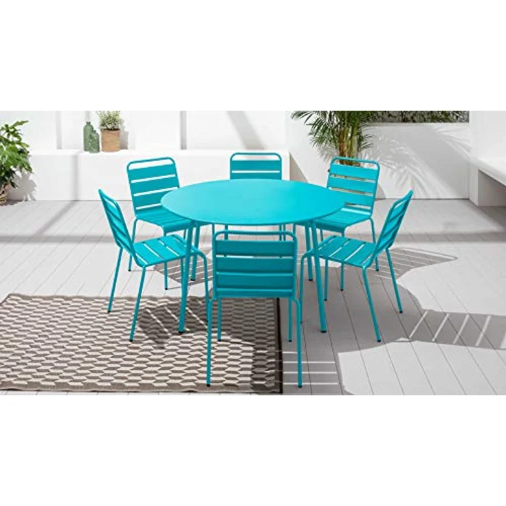 Oviala runder Gartentisch Palavas, Dunkelblau, Metall, 120 cm Durchmesser, witterungsbeständig, für 4-6 Personen – Bild 2