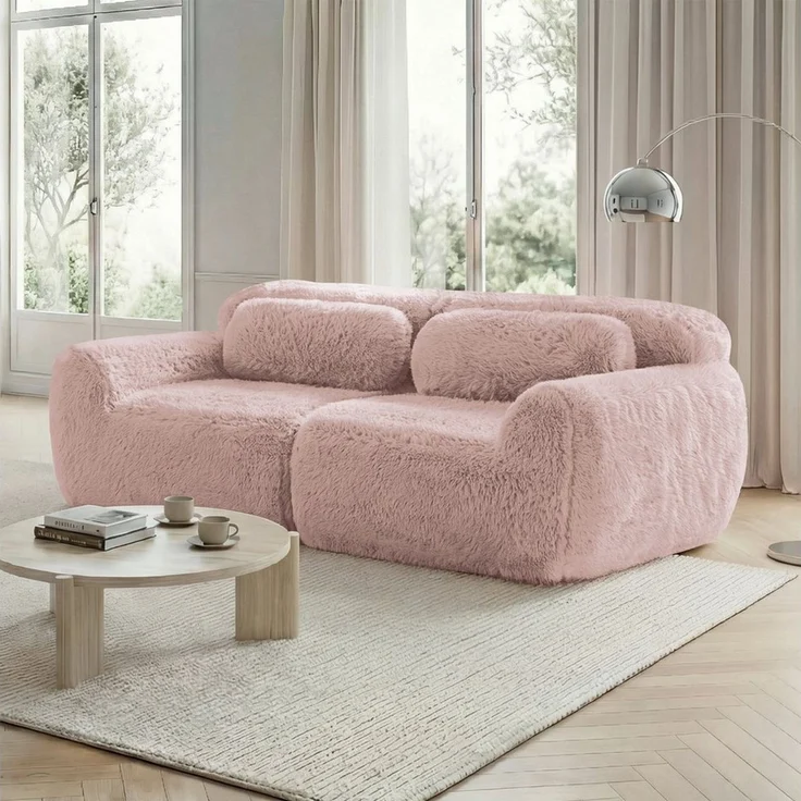 Odikalo Sofa Ecksofa Schlafsofa Modulares Sofa, Plüschstoff, 2-Sitzer Sofa, Plüschstoff, rahmenloses modulares Design, frei kombinierbar, mit Kissen. Weich, hochelastischer Schaumstoff, rutschfester Boden, geeignet für Wohnzimmer, Schlafzimmer, Arbeits... – Bild 5