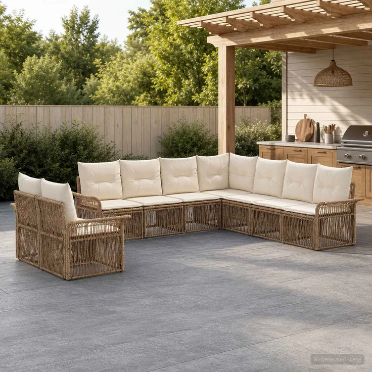 vidaXL Gartensofa-set 9 stk. Beige Poly-Rattan 3434871 – Bild 1
