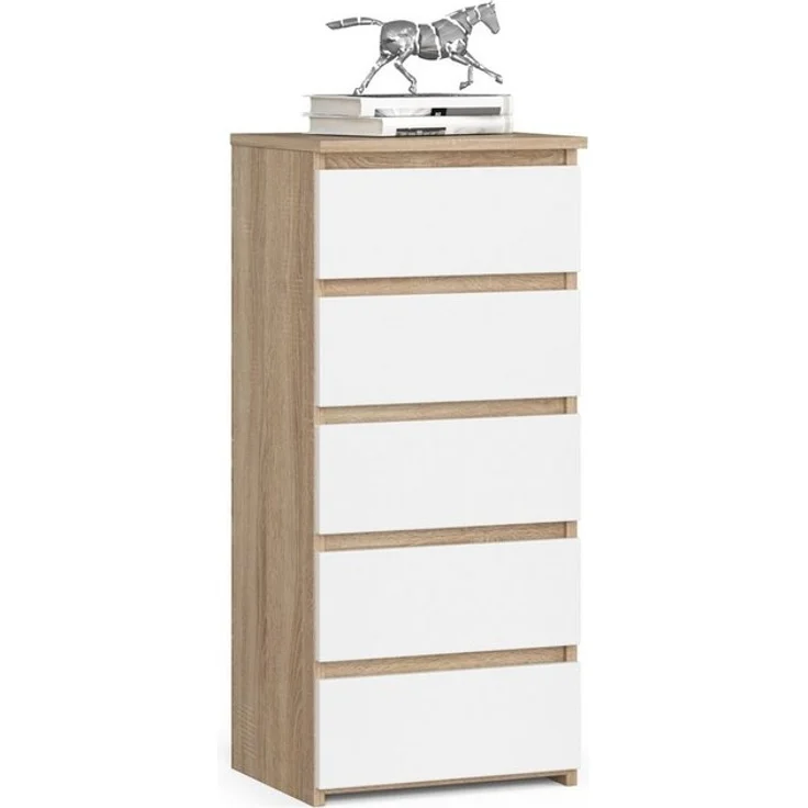 Home Collective Kommode 40 cm breit Holz Highboard Sideboard für Flur Schlafzimmer Wohnzimmer (Mehrzweckschrank Schrank schmal Kommode Schlafzimmer mit Schubladen), Kinderzimmer Organizer, 92 cm hoch mit 5 Schubladen sonoma Eiche-weiß – Bild 4