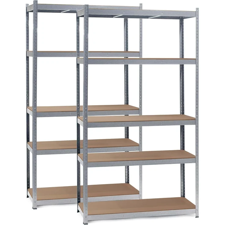 Wiltec Set 2X Schwerlastregal 100 x 60 x 200 cm, 200kg/Ablage, Steckregal verzinkt aus Stahl, Lastenregal mit 5 Ablagen, Werkstattregal – Bild 1