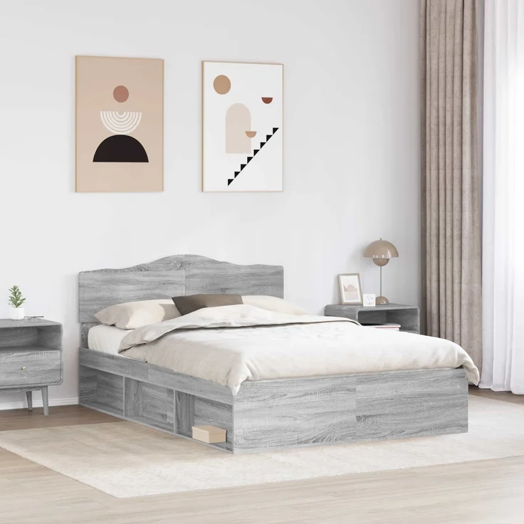 vidaXL Bettrahmen Graues Sonoma 160 x 200 cm Massives Kiefernholz 3412876 – Bild 2