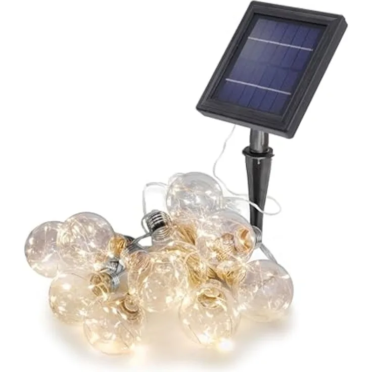 esotec LED Gartenleuchte Solarkette 10 Glühbirnen 4,5m +2m Zuleitung 2800K outdoor 102188, Dauerlicht oder Blinklicht, EIN/AUS, LED fest integriert, 2800K warmweiß, Dauerlicht oder Blinklicht, EIN/AUS