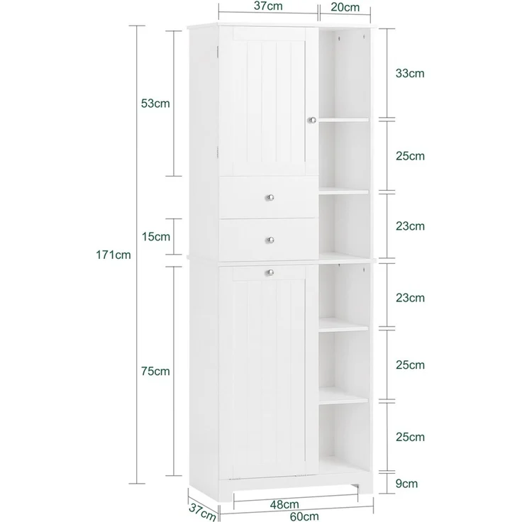 SoBuy BZR104-W Badezimmer-Hochschrank, MDF, Lackiert, Weiß, 60 x 171 x 37 cm – Bild 3