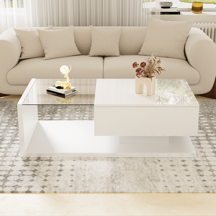 MODFU Couchtisch Beistelltische (Wohnzimmertisch, 1-St, 105*55*32,5cm), mit Glastischplatte, Schublade und 16-farbigen variablen LED-Leuchten – Bild 6