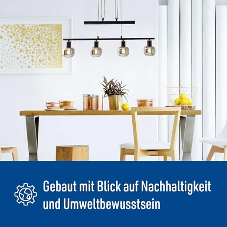 Näve Pendelbalkenleuchte Fumoso 4-flammig, Schwarz/Natur mit E14 Fassungen und höhenverstellbar von 100 cm bis 160 cm – Bild 5