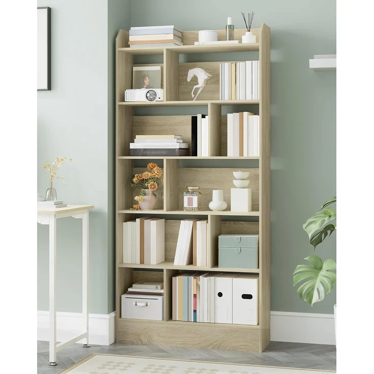 Bücherregal, Bücherschrank, mit 6 Fächern, Aufbewahrungsregal, Standregal, für Wohnzimmer, Büro, Schlafzimmer, 24 x 80 x 170 cm, Eichenbeige – Bild 1