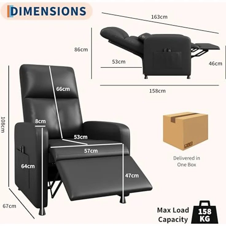 GarveeHome Fernsehsessel Elektrisch Relaxsessel Ruhesessel, massagesessel mit wärmefunktion, Verstellbarer Fernsehsessel mit Fußstütze, Einzelsofa,für Wohnzimmer, Schlafzimmer oder Büro – Bild 2