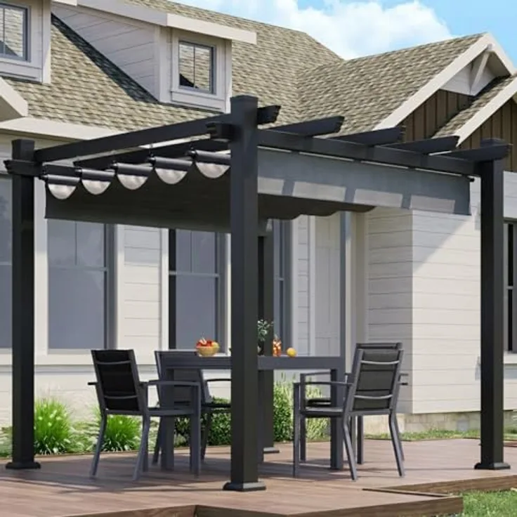 JUMMICO Aluminium-Pavillon, 3 × 3 m, verstellbare Aluminium-Markise, langlebig, freistehende Sonnenschutzvorrichtung für Terrassen und Gärten, schützt vor Sonne und Regen, Grau