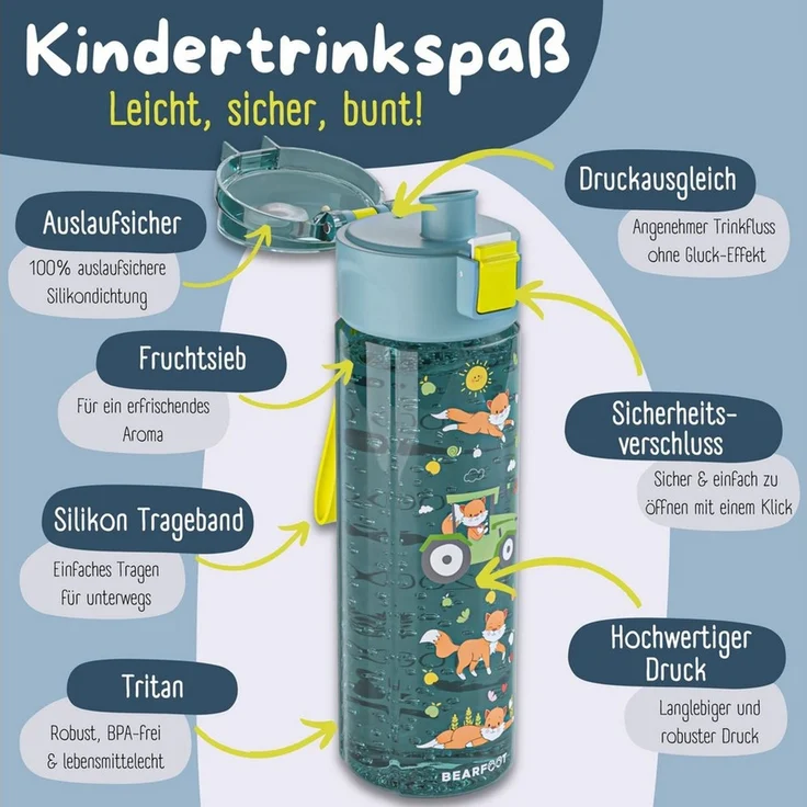 BEARFOOT Trinkflasche Trinkflasche Kinder, 500ml, leicht - Traktor-blau – Bild 3