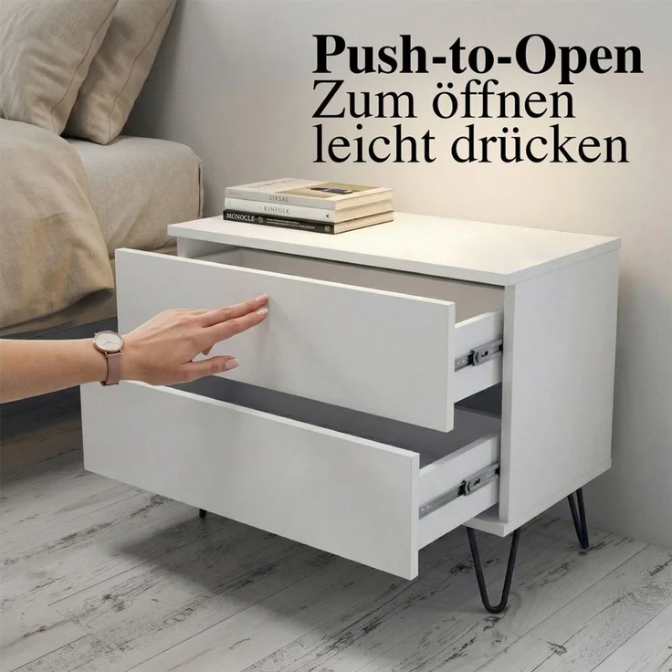 InnoFurn Nachtschrank Aura Nachttisch (Nachtkonsole, optional hängend Beistelltisch) 2 Schubladen mit Push-to-Open & Made in Germany (60 x 43 x 35 cm) – Bild 3