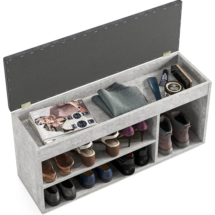 KOMTO Schuhbank Mit Sitzfläche Schuhregal Bank mit Stauraum Schuhschrank mit Sitzbank, für 6 bis 8 Paar, Spanplatte, Sofia 100 x 48 x 32 cm – Bild 4