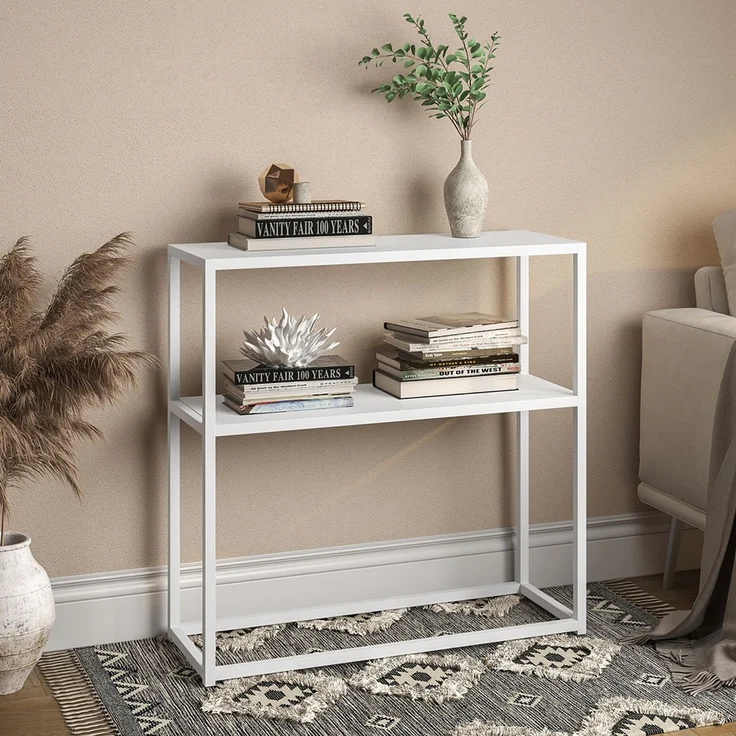 skølm 'Skadi' Konsolentisch mit zwei Ablagen, Metall, weiß, 80x28x80 cm, Metallregal mit Stauraum – Bild 1