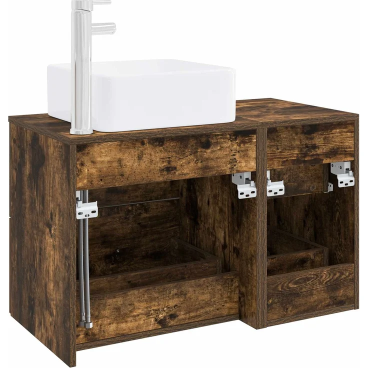 vidaXL Wandmontiertes Badezimmermöbel-Set 2 stk. Geräucherte Eiche 3403980 – Bild 5