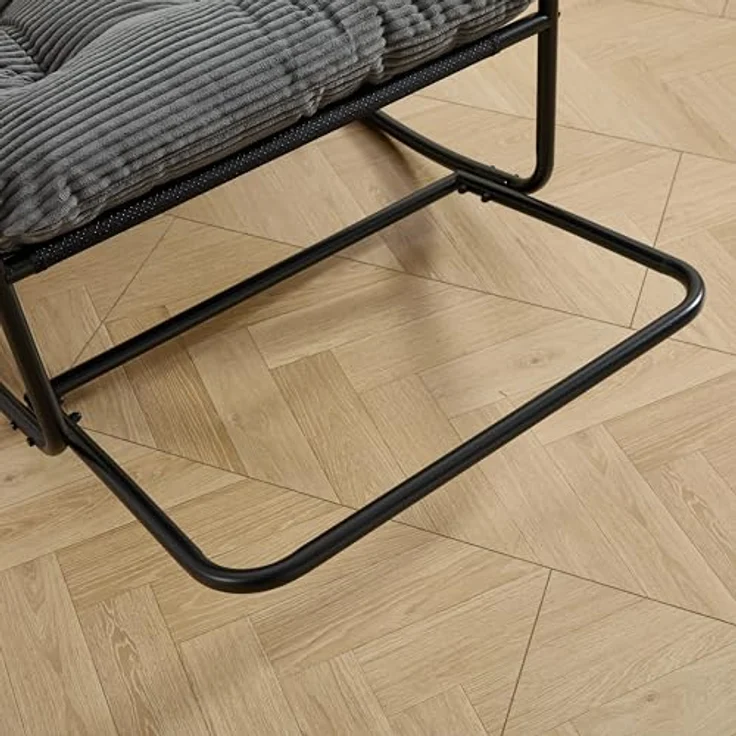 Ball & Cast Schaukelstuhl für Drinnen & Draußen, Rocking Chair mit Gepolstertem Kissen und Fußstütze, Balkonsessel für Wohnzimmer, Garten & Terrasse, Grau – Bild 10
