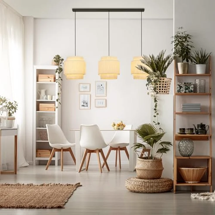 Briloner Pendelleuchte Swing Nature, 3-flammig mit Bastschirm im Boho-Stil für Esszimmer und Wohnzimmer, E27-Fassung – Bild 5