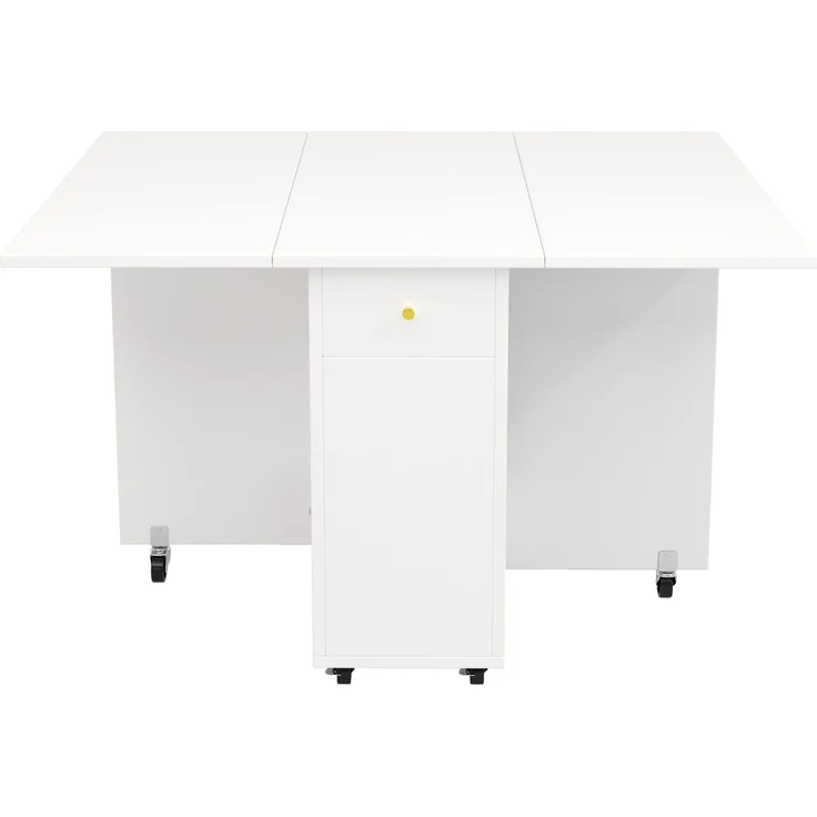 Esstisch 120x75x75 cm klappbar mit Stauraum, 2 Schubladen und Rollen – Bild 7