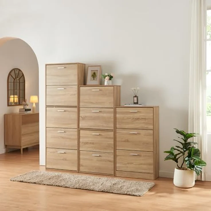 Schuhschrank Sykkylven 169x60x24 cm mit 5 Klappen Sonoma-Eiche [en. casa] – Bild 9