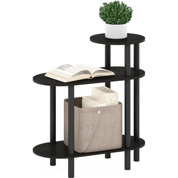 Furinno Turn-N-Tube Ovaler Sofa-Beistelltisch mit 3 Ebenen und offenen Ablagen, Espresso/Schwarz – Bild 1