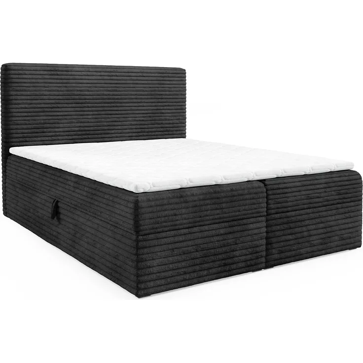 MEBLINI Boxspringbett TALIA 140x220cm - H4/Schwarz Cordstoff - mit Bettkasten - Gepolstert Doppelbett mit Matratze und Topper - Polsterbett mit Stauraum - Bett mit Kopfteil - Stauraumbett