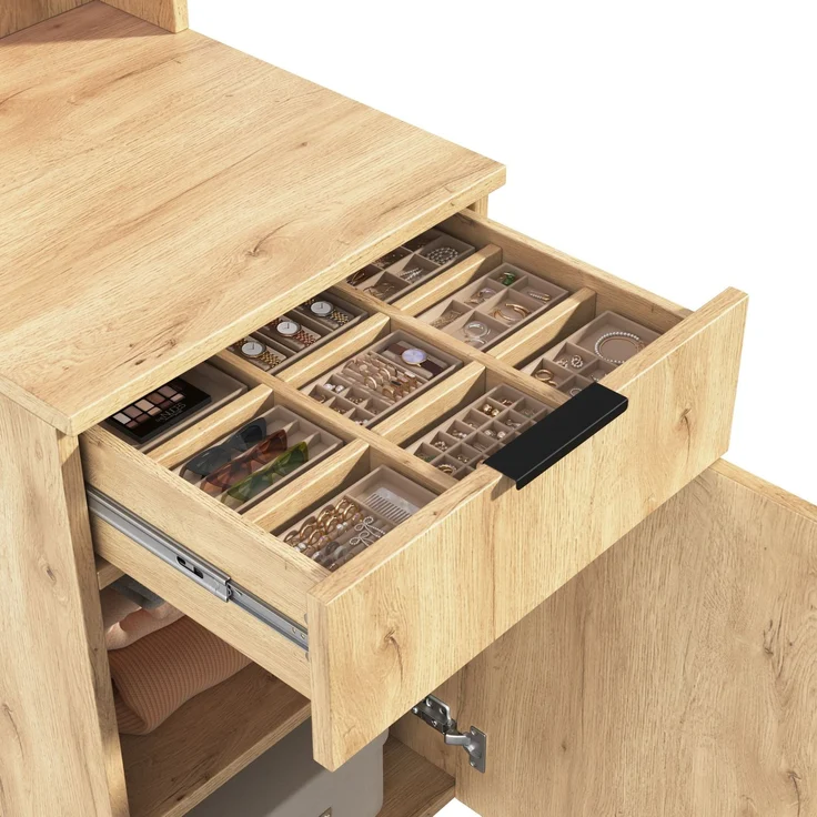 Garderobenschrank aus MDF mit LED-Kleiderstange & Schmuckschublade, 45x47x200 cm, Eiche – Bild 9