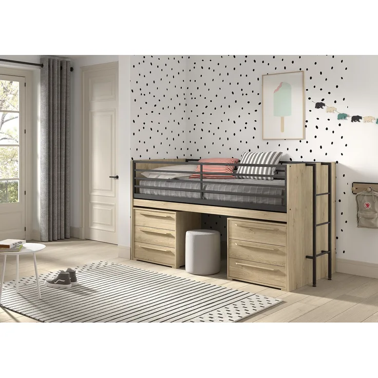 Halbhohes Bett mit Schreibtisch Kommoden Sam 98 x 219 x 116.6 cm