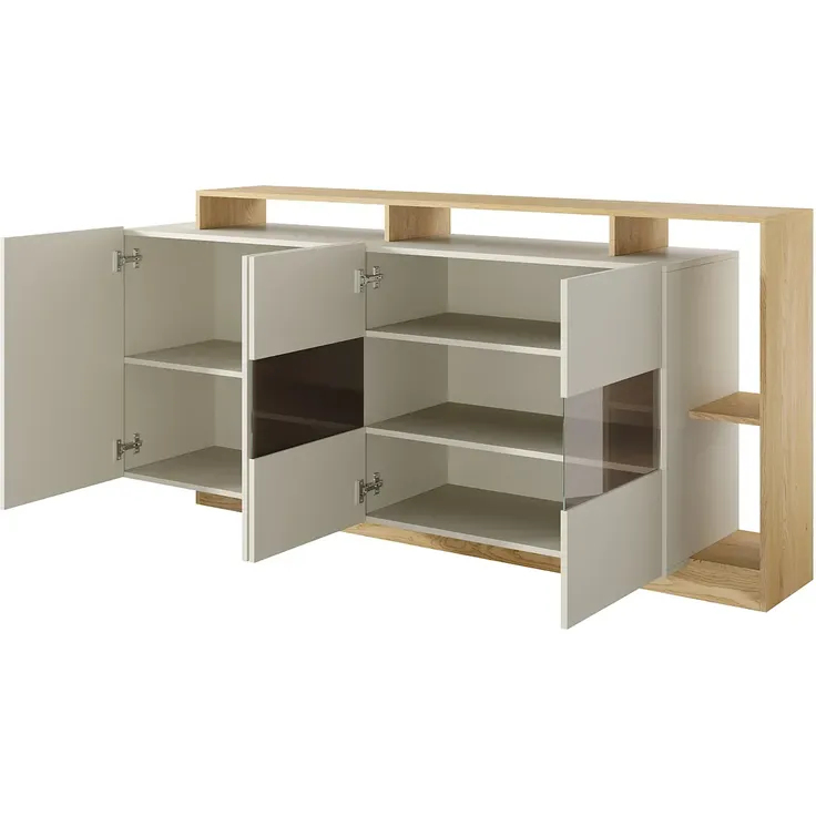Vente-unique - IDESIA Sideboard Holz, PlatteGlas BeigeBeige - B 43,6 cm x H 92,8 cm x L 200 cm – Bild 5