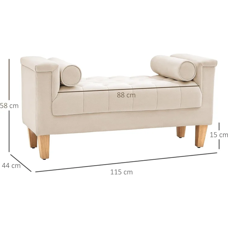 HOMCOM Polsterbank Sitzbank Chenille-Bezug, Armlehne, für Schlafzimmer, Wohnzimmer, Flur 115 x 44 x 58 cm Beige – Bild 3