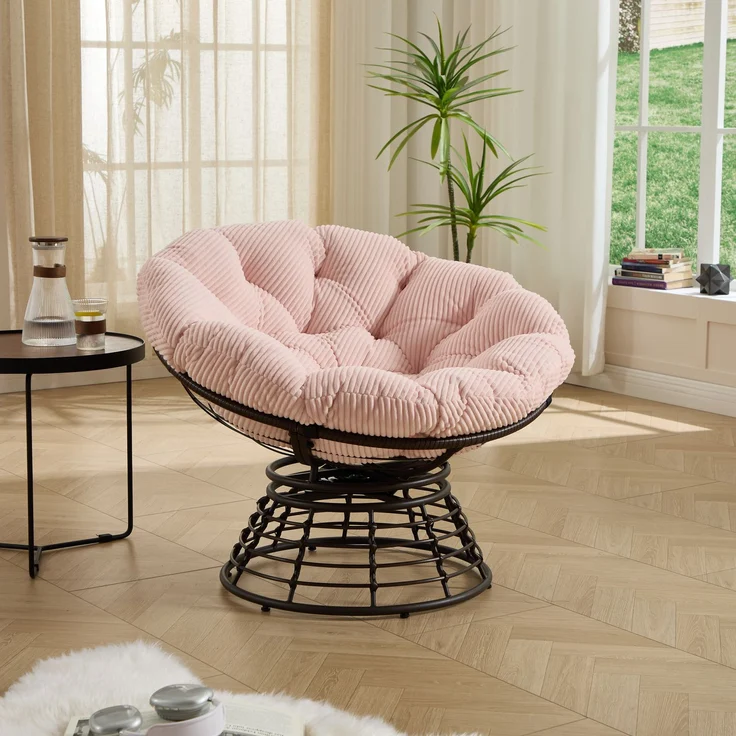 LVHOM Papasansessel 360° drehbar, Relaxsessel in Rattan-Optik mit extra dickem Polster, stabiler Körbsessel bis 130kg, wetterfester Loungesessel für Indoor & Outdoor – Bild 6