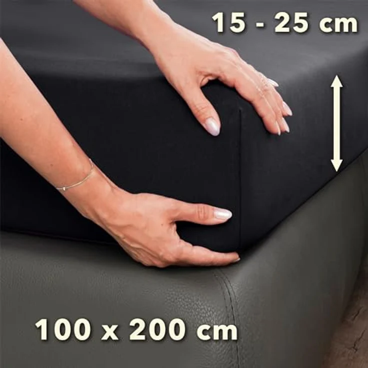 STUDIO Basic Doppelpack Spannbettlaken 100x200 cm, 100% gekämmte Baumwolle, Oeko-TEX 100, Markenqualität, 2er Set Bettlaken Jersey 100x200 - Anthrazit – Bild 5