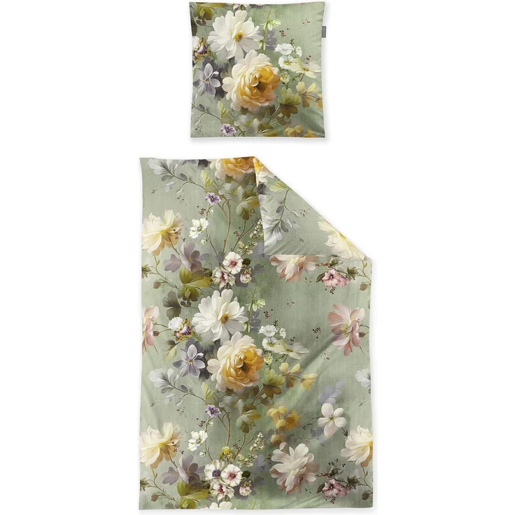 Irisette Flausch Cotton Bettwäsche Zobel 8596-30 Blüten grün 135x200 – Bild 2