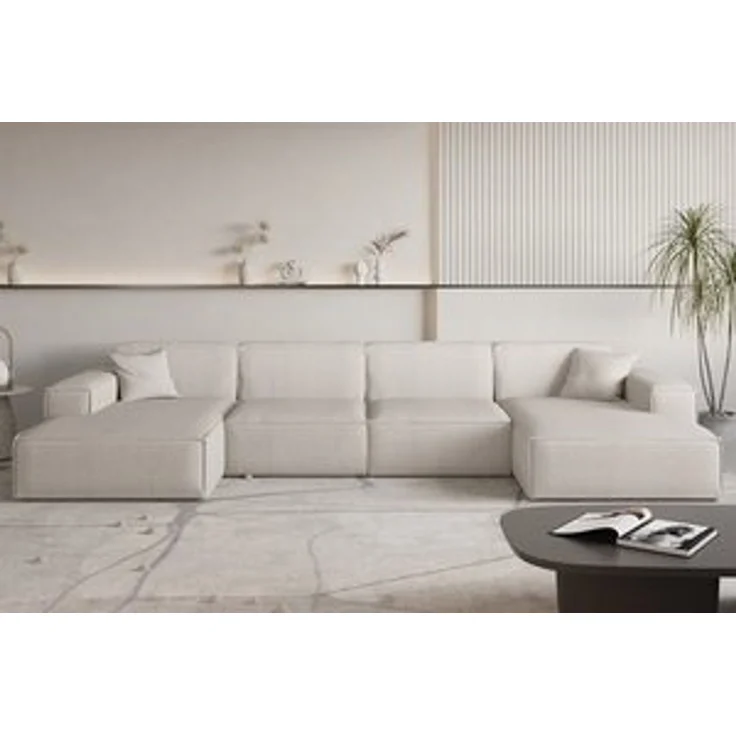 Wohnlandschaft Sofa U-Form CELES PREMIUM in Stoff Scala Hellbeige – Bild 5