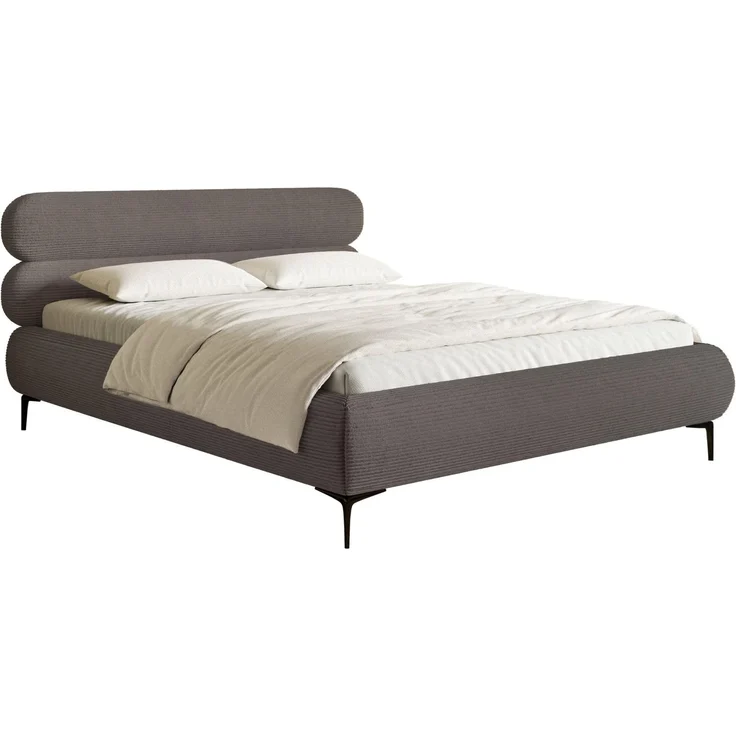 Selsey Polsterbett 180x200 cm Cord Grau – gepolstertes Bett 180x200 mit Lattenrost, stabiles Bettgestell mit goldfarbenen Metallfüßen, modernes Doppelbett im zeitlosen Design fürs Schlafzimmer