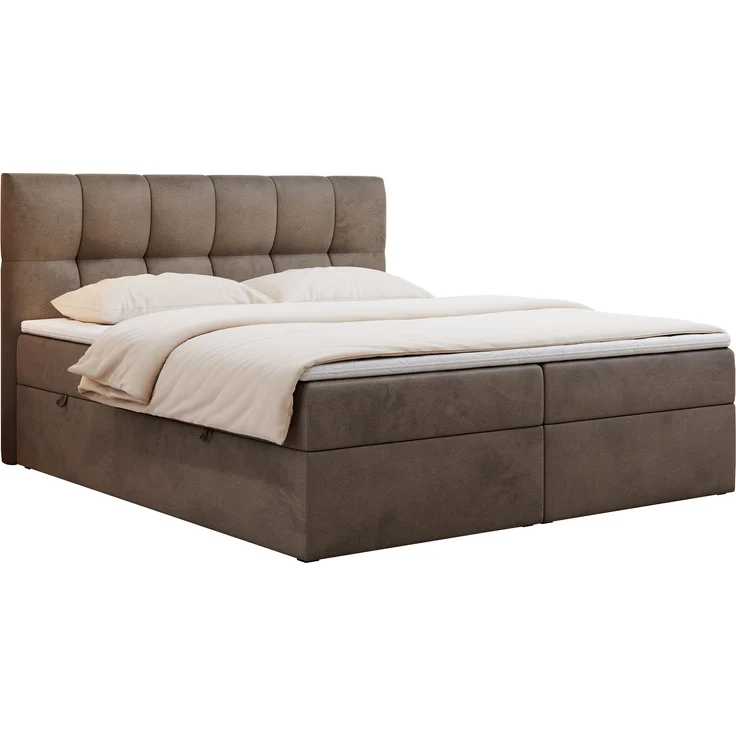 Boxspringbett mit Kopfteil und Topper, Doppelbett - RICO - 200x200cm - Braun Velours - H3 – Bild 3