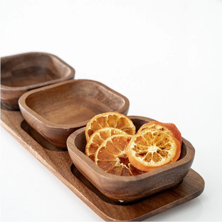 Zoha Servierschale Stripe Schüssel - Handgefertigte Akazienholz Schale für Dips, Snacks, (4-tlg), Handgefertigtes Akazienholz – Bild 4