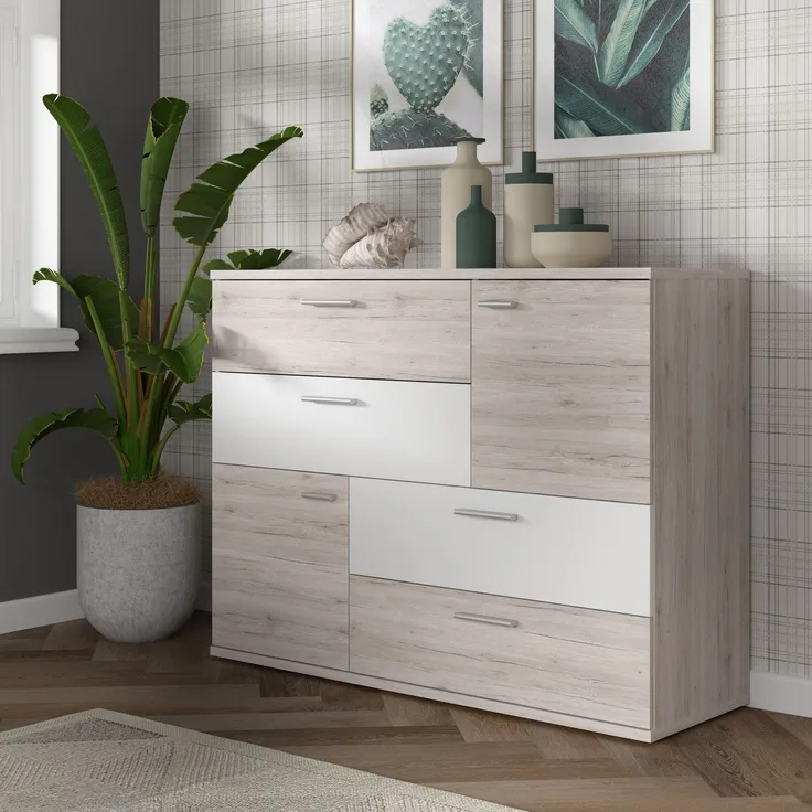 Forte 'STEFAN' Kommode Schrank Sandeiche und weiß