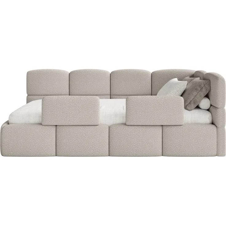 Selsey 'Cloudy' Jugendbett rechts, Rausfallschutz, Bouclé Greige, 90x200 cm