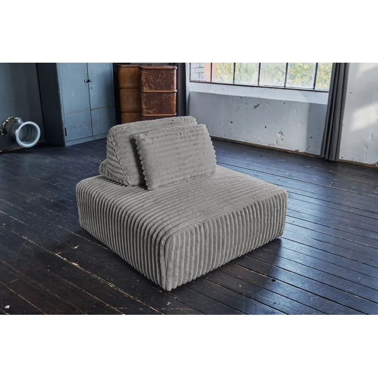 KAWOLA Hocker WIOLO SOFT Polsterhocker mit Rückenkissen Weicher Breitcord grau 84 x 111 x 111 cm