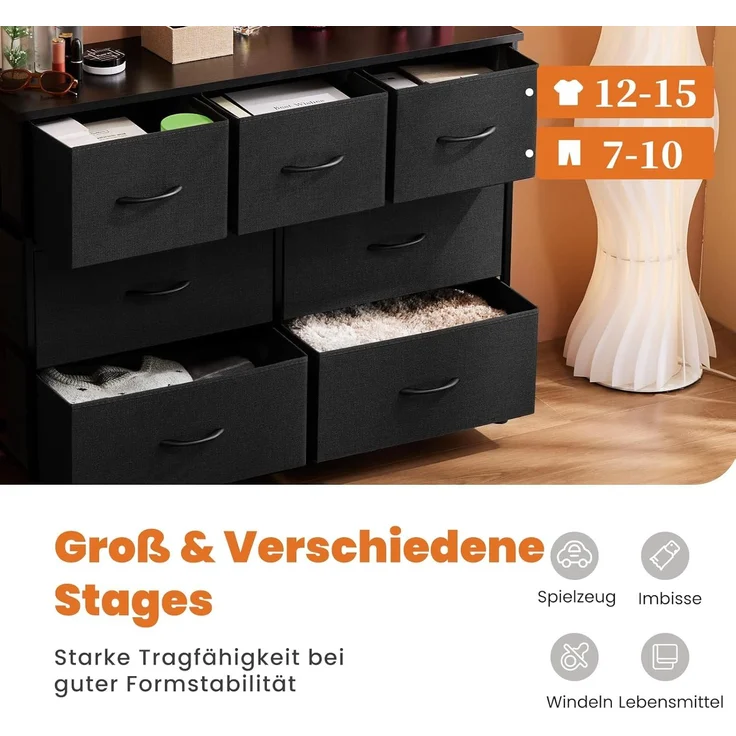 Sweetcrispy Kommode,Sideboard Wohnzimmer für Schlafzimmer mit 7 Stoffschubladen,Einstellbare Füße Schubladenschrank,Komodenschrank für Schlafzimmer,Klassisch Schwarz – Bild 4
